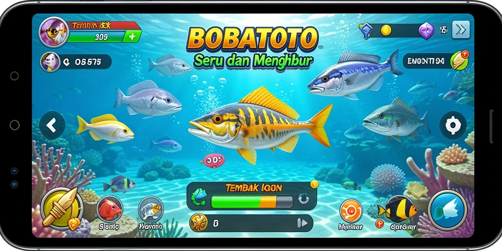 Tampilan gameplay seru BOBATOTO saat menembak ikan.