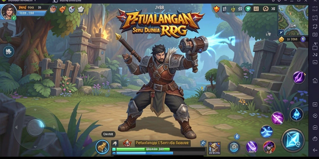 Screenshot gameplay JV88 menampilkan aksi seru dalam pertarungan RPG.