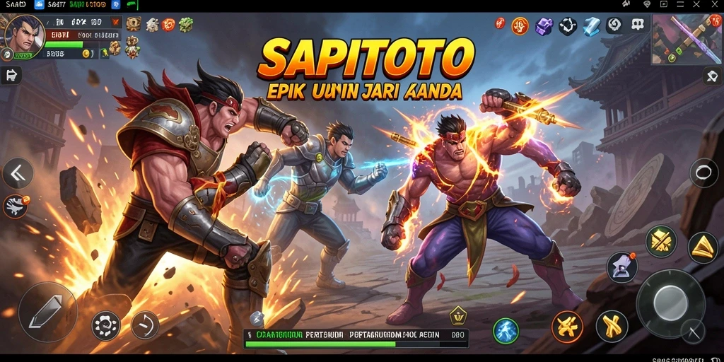 Screenshot SAPITOTO menampilkan aksi pertarungan yang mendebarkan dan karakter-karakter unik.