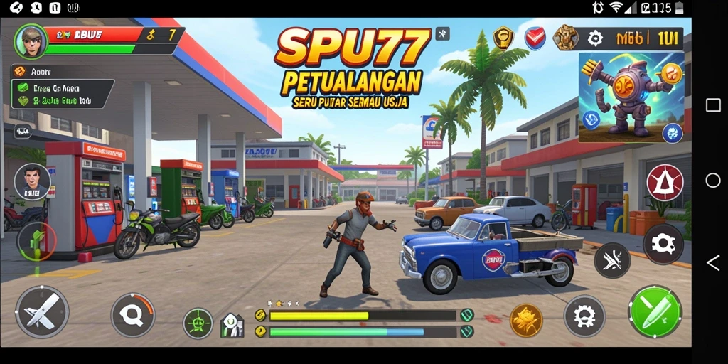 Tampilan gameplay SPBU77 yang seru dengan tantangan menarik.